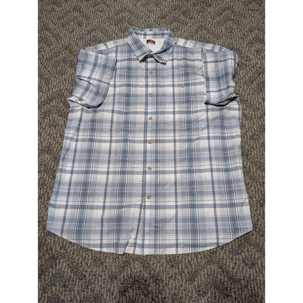 Ridgecut Toughwear Mens XL Blue White Plaid Short Sleeve Button Down Shirt